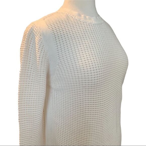 Banana Republic White Long Sleeve Waffled Crewneck Sweater Detailed Back size M - Picture 2 of 6